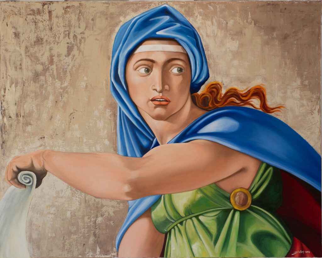Het schilderij Sibille, detail van de fresco van Michelangelo