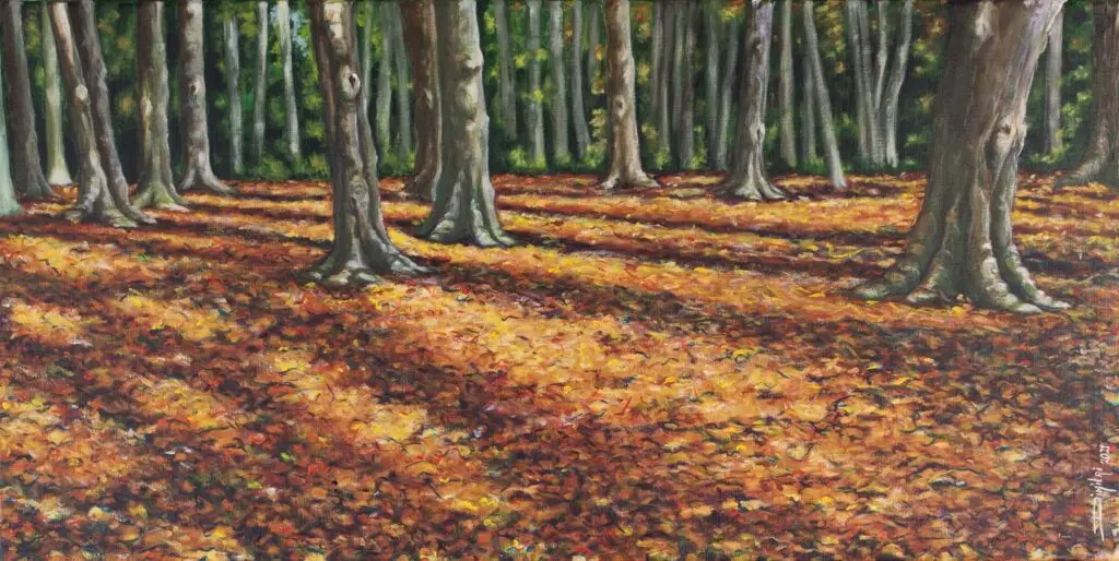 Tweede landschap schilderij van het bos in het Ledeboerpark in Enschede