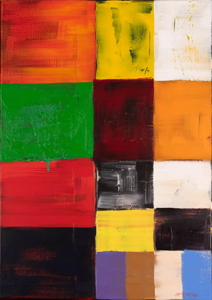 Een abstract schilderij van Madrid. Kleurige vlakken met temperament
