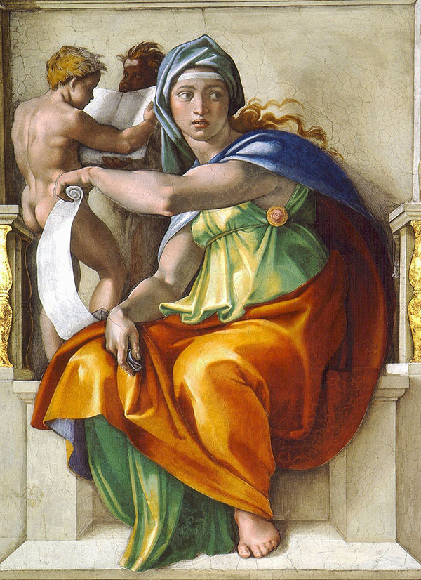 Afbeelding van de originele fresco van Sibille van Michelangelo