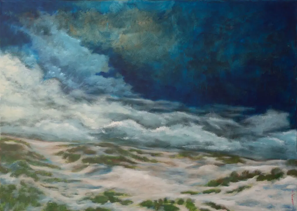 Landschap schilderij van een storm op zee