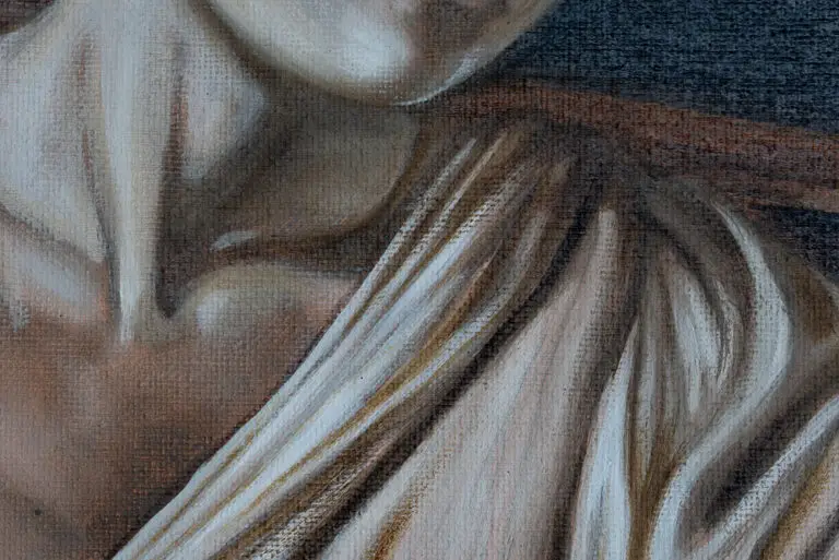 Eerste detail van de studie van David met het hoofd van Goliath