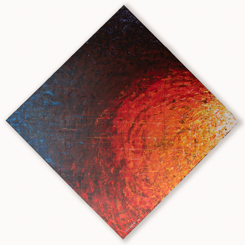 Brein 1. Een abstract schilderij dat het ontstaan van een idee weergeeft.