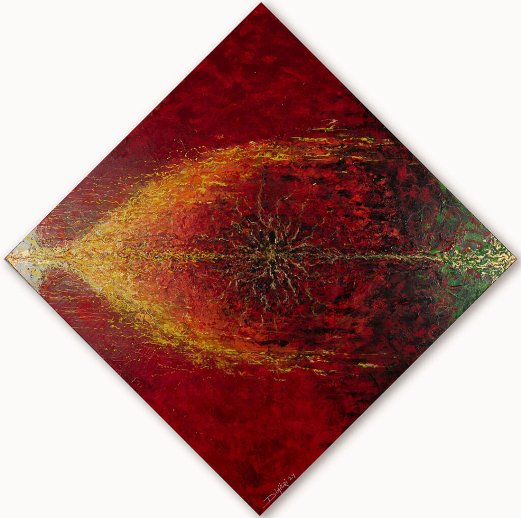 Brein 2. Een abstract schilderij dat het vormgeven van een idee weergeeft.