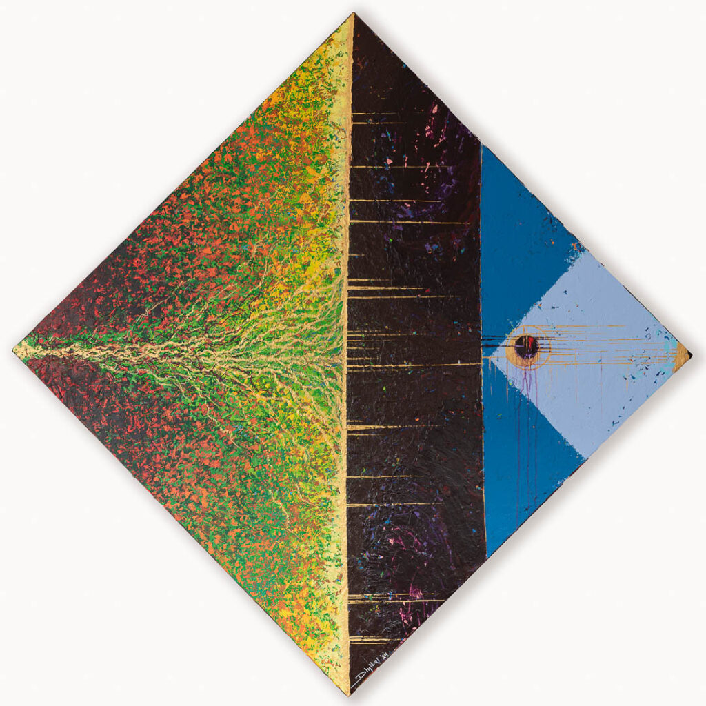 Brein . Een abstract schilderij dat de uitvoering van het idee weergeeft.