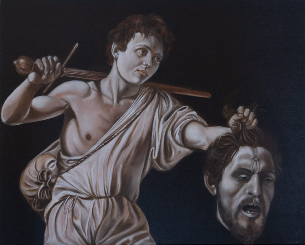 Painting of David with the head of Goliath (after Caravaggio)